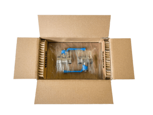 Tray aus Wabenpappe mit Kugelhahn in Umkarton